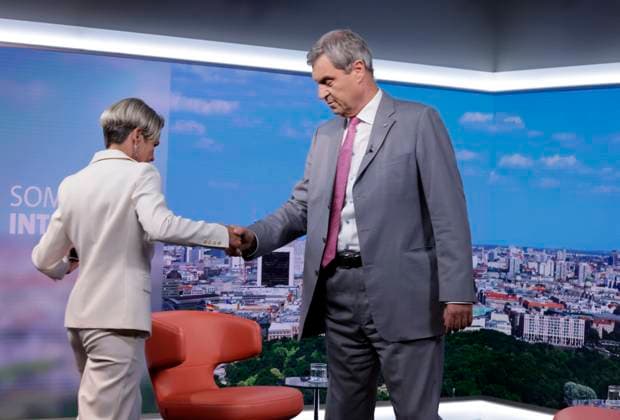 Moderatorin Anna Engelke, CSU-Vorsitzender Markus Söder, Deutschland, Berlin, ARD-Sommerinterview mit CSU-Vorsitzender Markus Söder