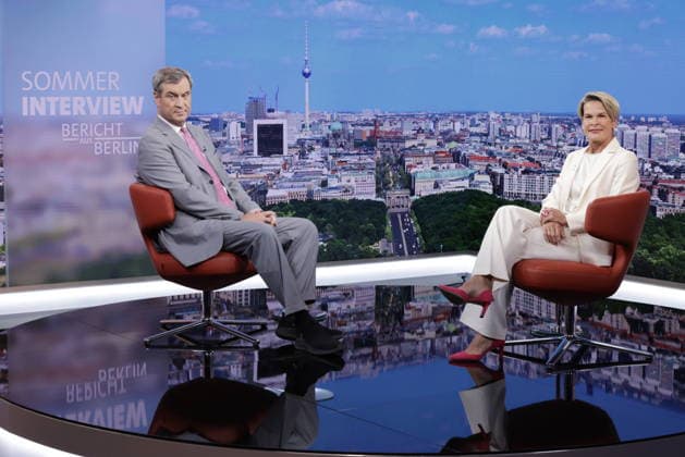 CSU-Vorsitzender Markus Söder, Moderatorin Anna Engelke, Deutschland, Berlin, ARD-Sommerinterview mit CSU-Vorsitzender Markus Söder