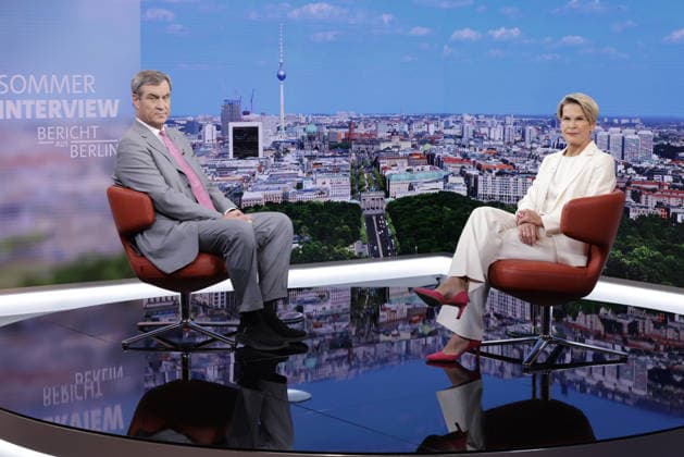 CSU-Vorsitzender Markus Söder, Moderatorin Anna Engelke, Deutschland, Berlin, ARD-Sommerinterview mit CSU-Vorsitzender Markus Söder