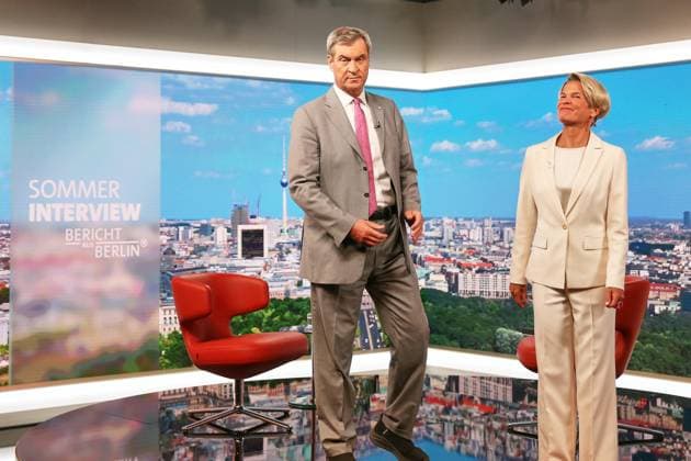 Berlin, Deutschland, 02.08.2026: ARD-Hauptstadtstudio: Sommerinterview: Ministerpräsident von Bayern Markus Söder (CSU) und Anna Engelke Copyright: xdtsxNachrichtenagenturx dts_129173