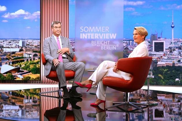 Berlin, Deutschland, 02.08.2026: ARD-Hauptstadtstudio: Sommerinterview: Ministerpräsident von Bayern Markus Söder (CSU) im Interview mit Anna Engelke Copyright: xdtsxNachrichtenagenturx dts_129172