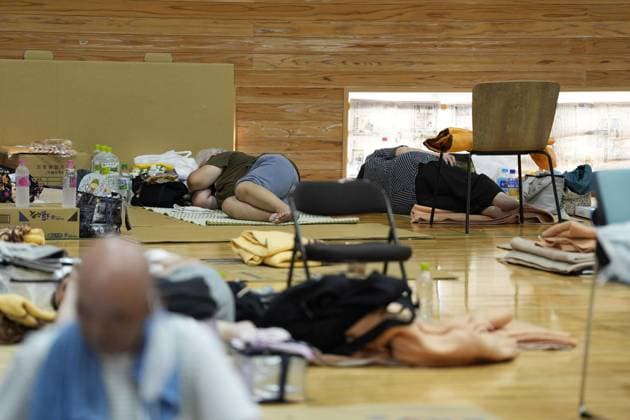 Aftermath of strong earthquake in Kumamoto People sleep in an evacuation center in Uki in Kumamoto Prefecture, southwestern Japan, on Aug. 1, 2026, after a powerful earthquake struck the region on July 28.  A14AA0005624896P