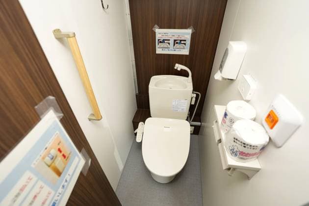 Aftermath of strong earthquake in Kumamoto Photo taken on Aug. 1, 2026, shows the inside of a toilet car parked in Uki, Kumamoto Prefecture, southwestern Japan, after a powerful earthquake struck the region on July 28.  A14AA0005624915P