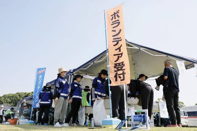 Aftermath of strong earthquake in Kumamoto People sign up as volunteers in Uki in Kumamoto Prefecture, southwestern Japan, on Aug. 3, 2026, after a powerful earthquake struck the region on July 28.  A14AA0005624943P