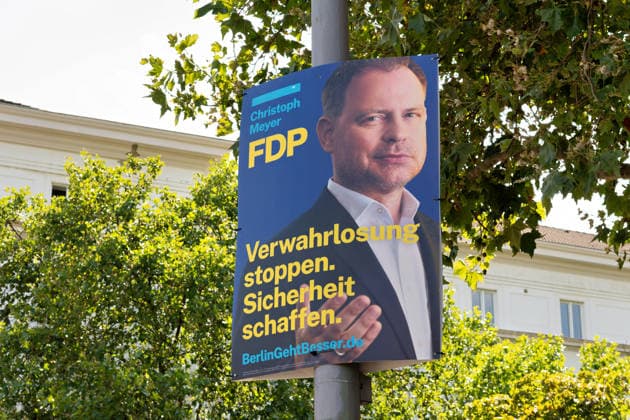 Berlin,03.08.2026,Wahlplakat der Partei FDP Christoph Meyer zur Wahl zum 20.Abgeordnetenhaus von Berlin sowie zu den Bezirksverordnetenversammlungen am 20.09.2026.