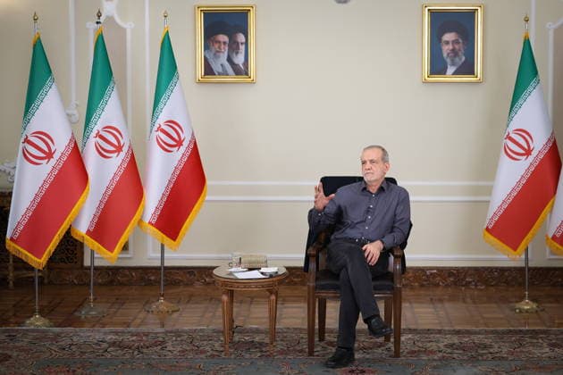 August 4, 2026, Tehran, Iran: Iranian President MASOUD PEZESHKIAN speaks during an interview in Tehran. Tehran Iran - ZUMAi98_ 20260804_zih_i98_008 Copyright: xIranianxPresidencyx