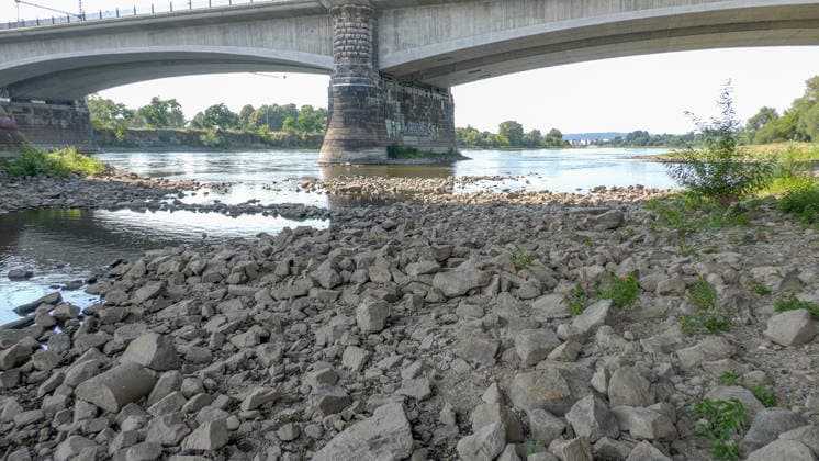 Die Pegel sinken weiter. Anhaltende Trockenheit verschärft das Niedrigwasser an den deutschen Flüssen weiter. Betroffen ist auch die Elbe bei Dresden. In Dresden zeigte die Pegelanzeige am Dienstagnachmittag nur noch 40 cm an. Die Dampfschifffahrt steht fast komplett still und sitzt auf dem Trockenen. Einheimische gehen mitten in der Elbe, auf kleinen Inseln, baden. Dort, wo eigentlich die Elbe entlang fließt, ist mittlerweile viel Wildwuchs entstanden. Und auch aus Tschechien kommt kaum Wasser nach. Die Situation wird mit Tag zu Tag immer dramatischer. Dresden Sachsen Deutschland
