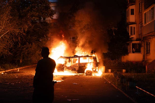 August 3, 2026, Kramatorsk, Donetsk Oblast, Ukraine: A car burns after attacked by a Russian Fibre Optic FPV. Kramatorsk Ukraine - ZUMAm350 20260803_zip_m350_002 Copyright: xCameronxJones-Manleyx