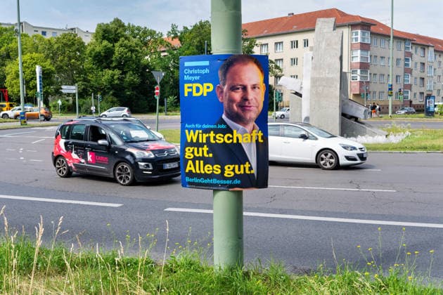 Berlin,05.08.2026,Wahlplakat der Partei FDP Christoph Meyer zur Wahl zum 20.Abgeordnetenhaus von Berlin sowie zu den Bezirksverordnetenversammlungen am 20.09.2026.