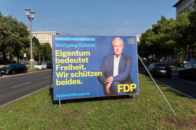 Berlin,04.08.2026,Wahlplakat der Partei FDP Wolfgang Kubicki zur Wahl zum 20.Abgeordnetenhaus von Berlin sowie zu den Bezirksverordnetenversammlungen am 20.09.2026.