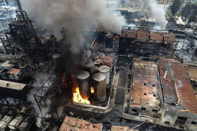Santiago, August 5, 2026 Aerial view of the aftermath of the chemical fire that affected the Panimex company, located at the intersection of Las Esteras Sur and Route 5 North in the municipality of Quilicura Diego Martin Aton Chile, Aton 1178310 jpeg  Copyright: DIEGOxMARTIN ATONxCHILE