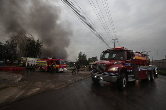 Santiago, August 5, 2026 Aerial view of the aftermath of the chemical fire that affected the Panimex company, located at the intersection of Las Esteras Sur and Route 5 North in the municipality of Quilicura Diego Martin Aton Chile, Aton 1178339 jpeg  Copyright: DIEGOxMARTIN ATONxCHILE