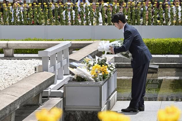 Japan Prince Hisahito visits Hiroshima Japanese Prince Hisahito, Emperor Naruhito s nephew, lays flowers at the cenotaph at the Peace Memorial Park in Hiroshima on Aug. 7, 2026, a day after the 81st anniversary of the U.S. atomic bombing of the western Japan city.  A14AA0005625318P