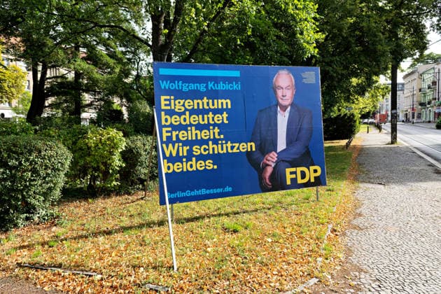 Berlin,07.08.2026,Wahlplakat der Partei FDP Wolfgang Kubicki zur Wahl zum 20.Abgeordnetenhaus von Berlin sowie zu den Bezirksverordnetenversammlungen am 20.09.2026.