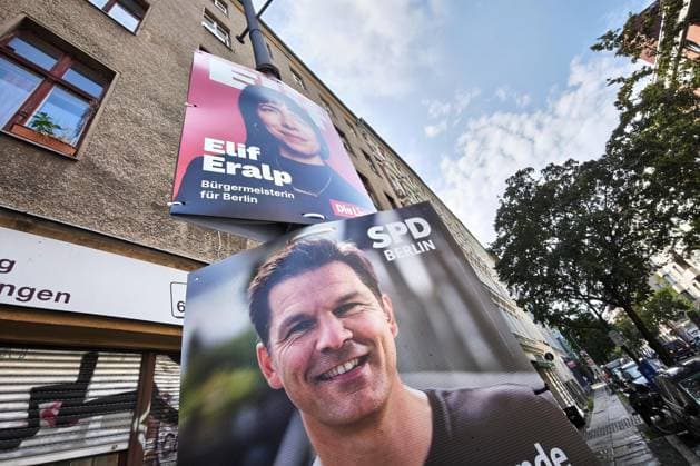 Berlin, Deutschland, 05.08.2026: Wahlplakate mit Steffen Krach, SPD, und Elif Eralp, Linke Copyright: xdtsxNachrichtenagenturx dts_129535
