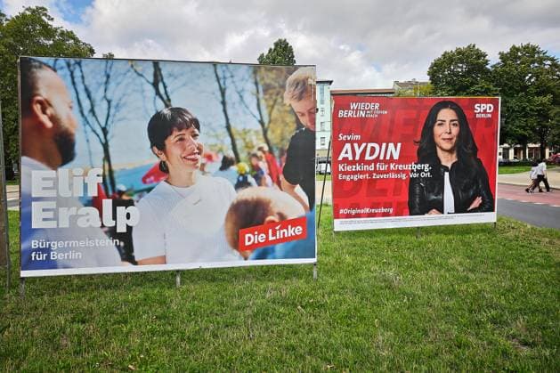 Berlin, Deutschland, 07.08.2026: Wahlplakate mit Elif Eralp, Linke, und Sevim Aydin, SPD Copyright: xdtsxNachrichtenagenturx dts_129529