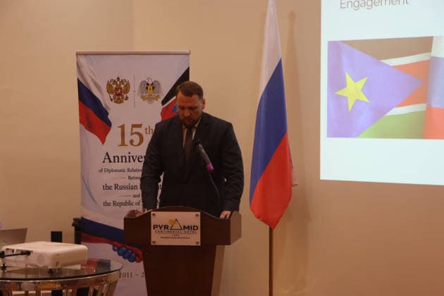 August 7, 2026, Juba, Ces Juba, South Sudan: Mr. Anatolii Balesnyi of the Russian Embassy in Juba addresses attendees during an event hosted by the Embassy, in collaboration with the Diplomatic Institute of the Ministry of Foreign Affairs and International Cooperation of South Sudan, marking 15 years of diplomatic relations between Russia and South Sudan. The ceremony was attended by South Sudanese diplomats, as well as representatives of the Chinese, Sudanese, and Egyptian diplomatic missions. Juba South Sudan  - ZUMAb132 20260807_zip_b132_002 Copyright: xSamirxBolx