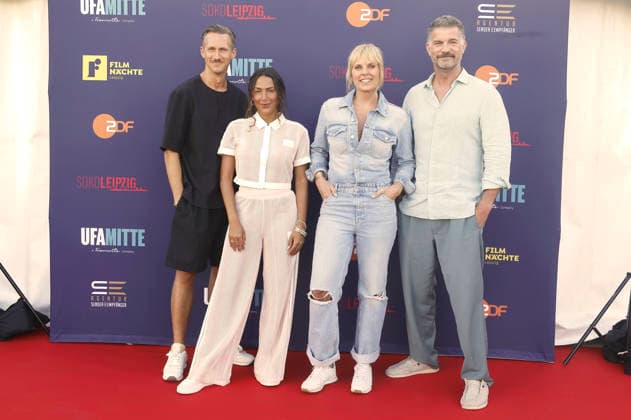 Johannes Hendrik Langer, Amy Mußul, Melanie Marschke und Simon Böer bei der SOKO Leipzig -Nacht bei den Filmnächten Leipzig 2026 auf der Galopprennbahn Scheibenholz. Leipzig, 07.08.2026