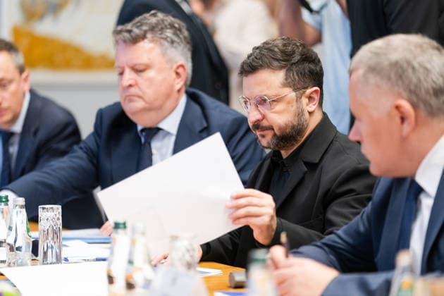 August 8, 2026, Belgrade, Central Serbia, Serbia: 202688, Belgrade, Serbia - Serbian President VUCIC ALEKSANDAR hosts Ukrainian President VOLODYMYR ZELENSKYY during his official visit to the Republic of Serbia at the Palace of Serbia. State delegations hold bilateral discussions as part of the official visit to the Republic of Serbia. Belgrade Serbia - ZUMAd223 20260808_zip_d223_022 Copyright: xMarkoxDimicx