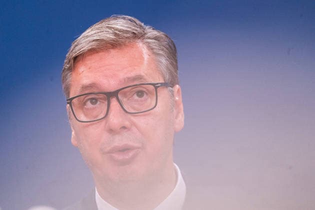 August 8, 2026, Belgrade, Central Serbia, Serbia: 202688, Belgrade, Serbia - Serbian President VUCIC ALEKSANDAR hosts Ukrainian President VOLODYMYR ZELENSKYY during his official visit to the Republic of Serbia at the Palace of Serbia. Serbian President VUCIC ALEKSANDAR addresses the media during a joint press conference. Belgrade Serbia - ZUMAd223 20260808_zip_d223_030 Copyright: xMarkoxDimicx