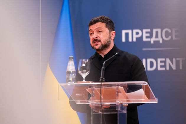 August 8, 2026, Belgrade, Central Serbia, Serbia: 202688, Belgrade, Serbia - Serbian President VUCIC ALEKSANDAR hosts Ukrainian President VOLODYMYR ZELENSKYY during his official visit to the Republic of Serbia at the Palace of Serbia. Ukrainian President VOLODYMYR ZELENSKYY addresses the media during a joint press conference. Belgrade Serbia - ZUMAd223 20260808_zip_d223_032 Copyright: xMarkoxDimicx