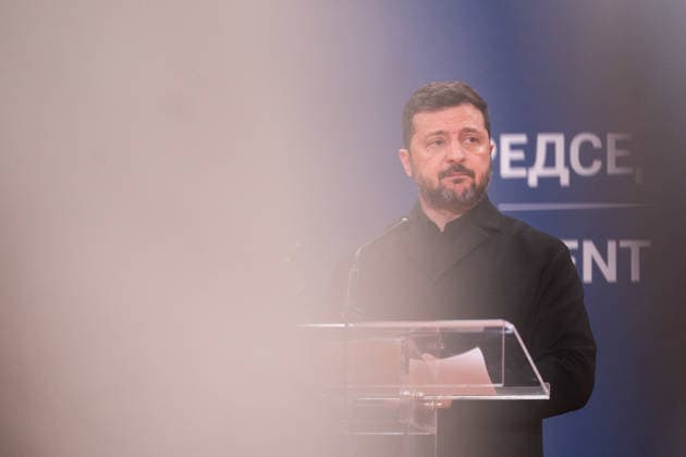 August 8, 2026, Belgrade, Central Serbia, Serbia: 202688, Belgrade, Serbia - Serbian President VUCIC ALEKSANDAR hosts Ukrainian President VOLODYMYR ZELENSKYY during his official visit to the Republic of Serbia at the Palace of Serbia. Ukrainian President VOLODYMYR ZELENSKYY addresses the media during a joint press conference. Belgrade Serbia - ZUMAd223 20260808_zip_d223_033 Copyright: xMarkoxDimicx