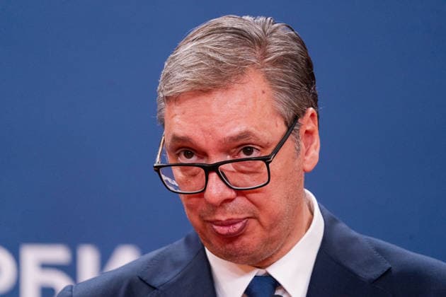 August 8, 2026, Belgrade, Central Serbia, Serbia: 202688, Belgrade, Serbia - Serbian President VUCIC ALEKSANDAR hosts Ukrainian President VOLODYMYR ZELENSKYY during his official visit to the Republic of Serbia at the Palace of Serbia. Serbian President VUCIC ALEKSANDAR addresses the media during a joint press conference. Belgrade Serbia - ZUMAd223 20260808_zip_d223_034 Copyright: xMarkoxDimicx