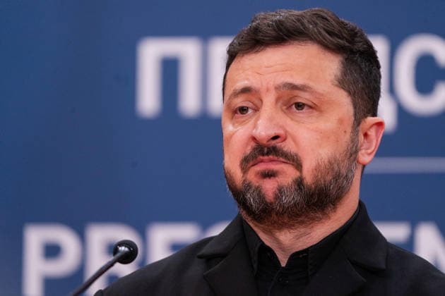 August 8, 2026, Belgrade, Central Serbia, Serbia: 202688, Belgrade, Serbia - Serbian President VUCIC ALEKSANDAR hosts Ukrainian President VOLODYMYR ZELENSKYY during his official visit to the Republic of Serbia at the Palace of Serbia. Ukrainian President VOLODYMYR ZELENSKYY addresses the media during a joint press conference. Belgrade Serbia - ZUMAd223 20260808_zip_d223_043 Copyright: xMarkoxDimicx