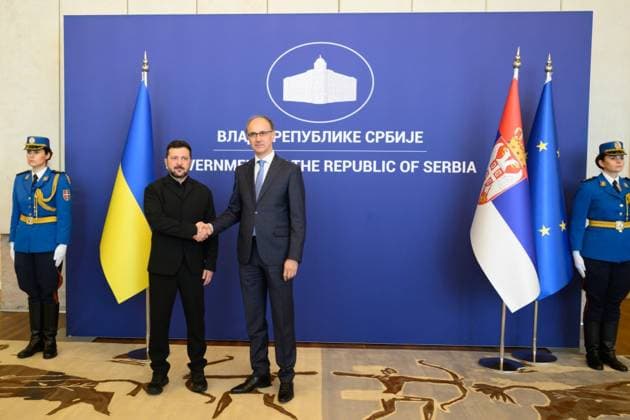 Zelensky meets Serbian president during first official visit to Belgrade Ukrainian President Volodymyr Zelensky meets Serbian President Aleksandar Vucic and other officials during an official visit to Belgrade, Serbia, on August 8, 2026. The visit, Zelensky s first to Serbia, comes as the two countries seek to strengthen bilateral relations and discuss security, economic cooperation, and relations with the European Union. Photo by PRESIDENT OF UKRAINE apaimages Ukraine Ukraine Ukraine 080826_Serbia_UPO_00(21).jpeg Copyright: xapaimagesxPRESIDENTxOFxUKRAINEx xapaimagesx