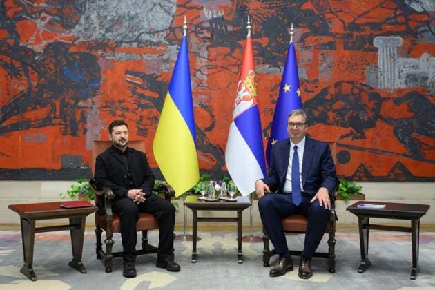 Zelensky meets Serbian president during first official visit to Belgrade Ukrainian President Volodymyr Zelensky meets Serbian President Aleksandar Vucic and other officials during an official visit to Belgrade, Serbia, on August 8, 2026. The visit, Zelensky s first to Serbia, comes as the two countries seek to strengthen bilateral relations and discuss security, economic cooperation, and relations with the European Union. Photo by PRESIDENT OF UKRAINE apaimages Ukraine Ukraine Ukraine 080826_Serbia_UPO_00(24).jpeg Copyright: xapaimagesxPRESIDENTxOFxUKRAINEx xapaimagesx