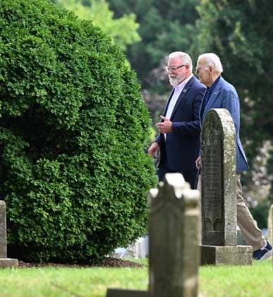 Biden Attends Church in Wilmington, DE Former United States President Joe Biden walks on a sidewalk passing tombstones as he attends Mass at Saint Joseph on the Brandywine Church in Wilmington, Delaware, United States on Saturday, August 8, 2026. During an interview with the BBC, his son Hunter Biden recently revealed his father’s prostate cancer has spread and is very painful for the former President. Credit: Kyle Mazza CNP Wilmington Delaware United States of America EDITORIAL USE ONLY Copyright: xx KMZ_0475 KylexMazzax-xCNPx cnpphotos339037