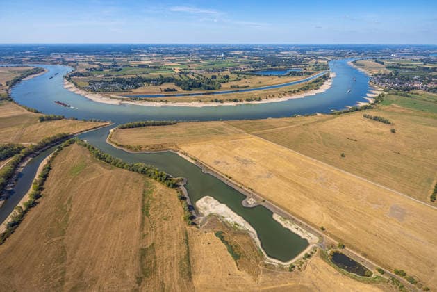 Luftbild, Rheinbogen, Altrhein Reeser Eyland, historisches Niedrigwasser am Rhein, Reesereyland, Rees, Ruhrgebiet, Nordrhein-Westfalen, Deutschland !ACHTUNGxMINDESTHONORARx60xEURO!