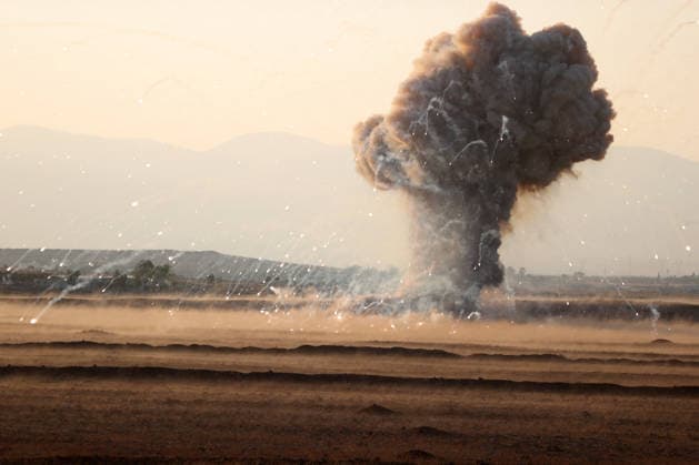 Syrian teams destroy explosive remnants of war near Damascus DAMASCUS, SYRIA - AUGUST 9: Syrian Defense Ministry teams destroy approximately one ton of explosive remnants of war and explosives found in residential areas in the countryside of Damascus, Syria, on August 9, 2026. Heavy flames and smoke rise from the area during the controlled destruction operation carried out by the Syrian authorities. Izz Aldien Alqasem Anadolu Damascus Syria. Editorial use only. Please get in touch for any other usage.  Copyright: x2026xAnadoluxIzzxAldienxAlqasemx