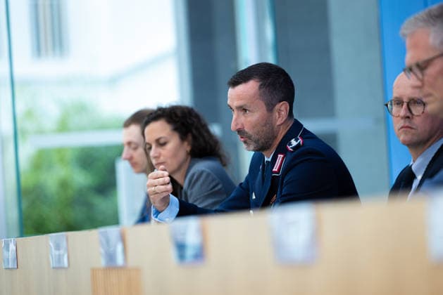 regierungspressekonferenz Deutschland, Berlin am 10. August 2026: Oberst i.G. Mitko Müller, Sprecher der Verteidigungsminister (Referatsleitung Bereich Presse, BMVg) stellt sich in der Bundespressekonferenz den Fragen der Presse.