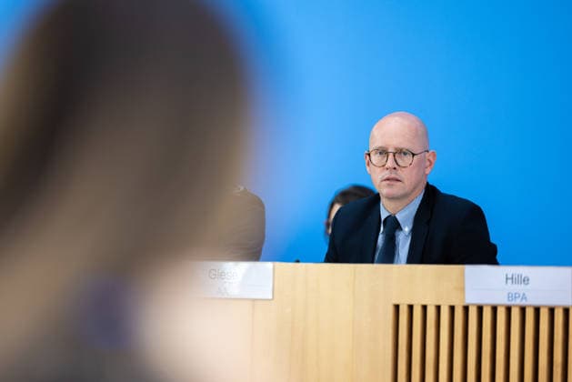 regierungspressekonferenz Deutschland, Berlin am 10. August 2026: Martin Giese, Sprecher des Auswärtigen Amts (AA) stellt sich in der Bundespressekonferenz den Fragen der Presse.