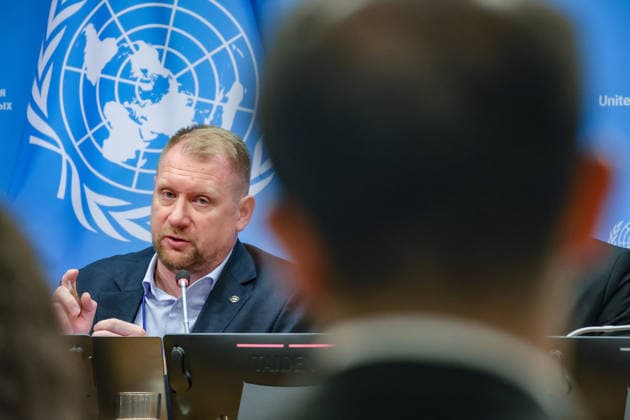 August 10, 2026, New York, New York, United States: OLEG GUSHCHYN, Legal Counsellor with UkraineÃ¢â‚¬â ¢s Coordination Headquarters for the Treatment of Prisoners of War, speaks during a press briefing following a UN Security Council Arria-formula meeting at UNHQ. GUSHCHYN outlined UkraineÃ¢â‚¬â ¢s legal assessment of RussiaÃ¢â‚¬â ¢s network of detention facilities, described alleged systematic torture and mistreatment of Ukrainian prisoners of war and civilian detainees, and discussed ongoing efforts relating to prisoner exchanges, accountability and compliance with the Geneva Conventions. New York United States  - ZUMAo116 20260810_znp_o116_038 Copyright: xBiancaxOterox