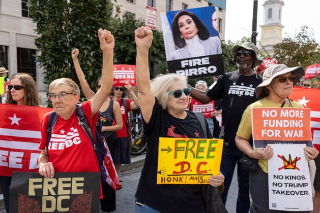 Demonstrators rally in Washington DC on anniversary of National Guard deployment WASHINGTON, D.C., UNITED STATES – AUGUST 11: Demonstrators rally during a Free DC protest in Washington, D.C., on August 11, 2026, marking one year since U.S. President Donald Trump deployed members of the National Guard into the city. Mehmet Eser Anadolu Washington United States. Editorial use only. Please get in touch for any other usage.  Copyright: x2026xAnadoluxMehmetxEserx
