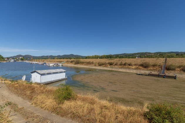 Niedrigwasser am Rhein: Yachthafen Oberwinter teilweise trockengefallen - 11.08.2026. Niedrigwasser am Rhein: Bei einem Pegelstand von -3 cm am Pegel Oberwinter und 70 cm am Pegel Bonn neue Tiefstwerte sind Teile des Yachthafens Oberwinter trockengefallen. Mehrere Boote liegen im Trockenen, eine Zufahrt in den Hafenbereich ist derzeit nicht mehr möglich. Am Rhein werden weiterhin neue Negativrekorde unterboten. Remagen Oberwinter Rheinland-Pfalz Deutschland Copyright: xMarcxJohnx
