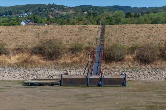 Niedrigwasser am Rhein: Yachthafen Oberwinter teilweise trockengefallen - 11.08.2026. Niedrigwasser am Rhein: Bei einem Pegelstand von -3 cm am Pegel Oberwinter und 70 cm am Pegel Bonn neue Tiefstwerte sind Teile des Yachthafens Oberwinter trockengefallen. Mehrere Boote liegen im Trockenen, eine Zufahrt in den Hafenbereich ist derzeit nicht mehr möglich. Am Rhein werden weiterhin neue Negativrekorde unterboten. Remagen Oberwinter Rheinland-Pfalz Deutschland Copyright: xMarcxJohnx