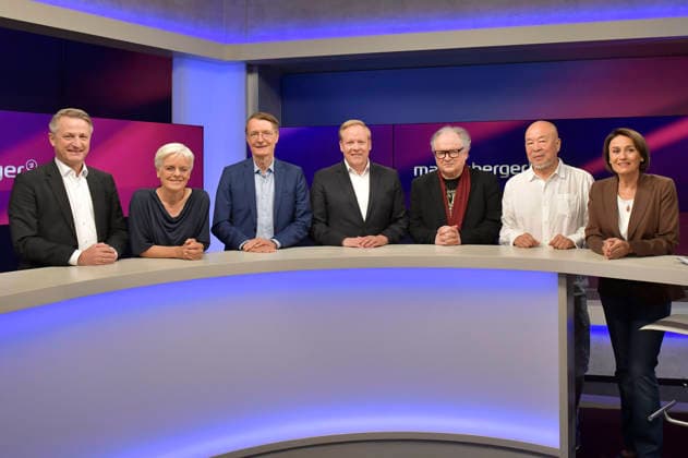 Nikolaus Blome, Ulrike Herrmann, Karl Lauterbach, Tilman Kuban, Heinz Rudolf Kunze, Ai Weiwei und Sandra Maischberger in der ARD-Talkshow maischberger im Studio Berlin Adlershof. Berlin, 11.08.2026