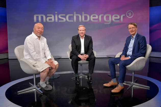 Ai Weiwei, Tilman Kuban und Karl Lauterbach in der ARD-Talkshow maischberger im Studio Berlin Adlershof. Berlin, 11.08.2026