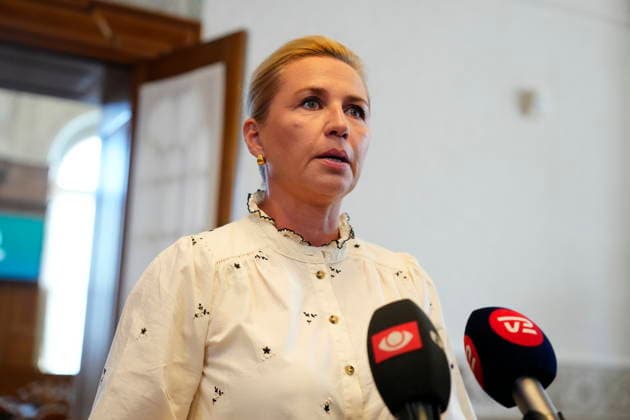Denmark Migrants Denmarks Prime Minister Mette Frederiksen talks to the media, prior to a meeting in the Parliament with inquires on the migrants who have recently arrived at the Spanish enclave Ceuta, in Copenhagen, Wednesday August 12, 2026 , Copenhagen Denmark Copyright: SebastianxEliasxUthx spdk20260812-095733-L