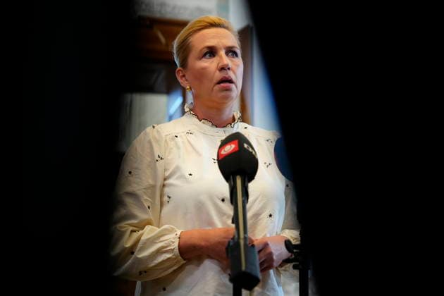 Denmark Migrants Denmarks Prime Minister Mette Frederiksen talks to the media, prior to a meeting in the Parliament with inquires on the migrants who have recently arrived at the Spanish enclave Ceuta, in Copenhagen, Wednesday August 12, 2026 , Copenhagen Denmark Copyright: SebastianxEliasxUthx spdk20260812-100122-L