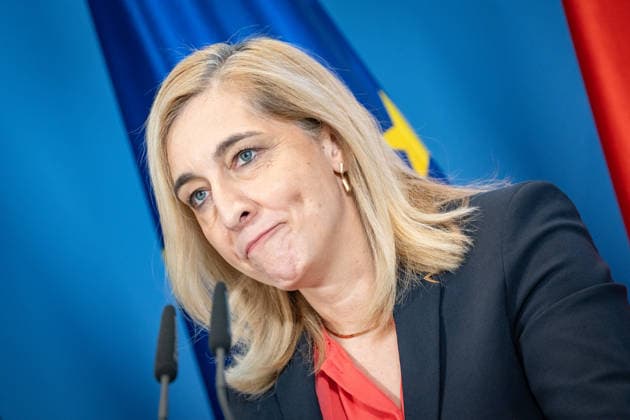 Nina Warken, Bundesministerin für besondere Aufgaben, Chefin des Bundeskanzleramtes und Beauftragte der Bundesregierung für die Nachrichtendienste des Bundes, während der Pressekonferenz im Kanzleramt;Pressekonferenz zur Reform des Rechts der Nachrichtendienste im Bundeskanzleramt, Berlin Berlin Deutschland Bundeskanzleramt