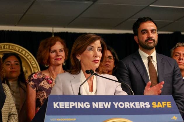 Ice Overreach Announcement New York, NY- August 12: Governor Kathy Hochul, Mayor Zohran Kwame Mamdani and Attorney General Letitia James make an announcement standing up to federal ICE overreach on August 12 2026 Credit: Camara Porter AdMedia EDITORIAL USE ONLY  Copyright: xx CamaraxPorterx xAdMediax admphotosthree009755