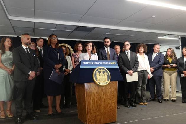 Ice Overreach Announcement New York, NY- August 12: Governor Kathy Hochul, Mayor Zohran Kwame Mamdani and Attorney General Letitia James make an announcement standing up to federal ICE overreach on August 12 2026 Credit: Camara Porter AdMedia EDITORIAL USE ONLY  Copyright: xx CamaraxPorterx xAdMediax admphotosthree009763