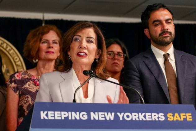 Ice Overreach Announcement New York, NY- August 12: Governor Kathy Hochul, Mayor Zohran Kwame Mamdani and Attorney General Letitia James make an announcement standing up to federal ICE overreach on August 12 2026 Credit: Camara Porter AdMedia EDITORIAL USE ONLY  Copyright: xx CamaraxPorterx xAdMediax admphotosthree009737