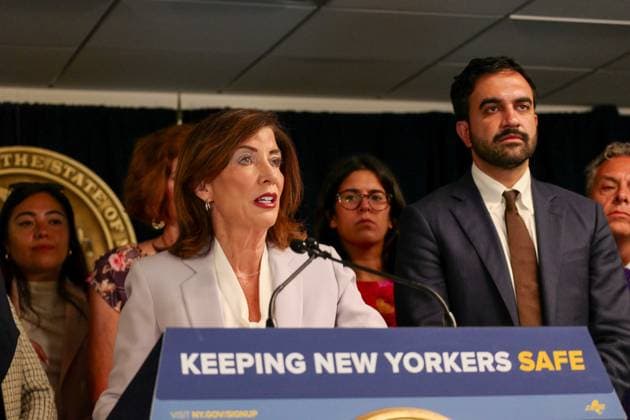 Ice Overreach Announcement New York, NY- August 12: Governor Kathy Hochul, Mayor Zohran Kwame Mamdani and Attorney General Letitia James make an announcement standing up to federal ICE overreach on August 12 2026 Credit: Camara Porter AdMedia EDITORIAL USE ONLY  Copyright: xx CamaraxPorterx xAdMediax admphotosthree009739