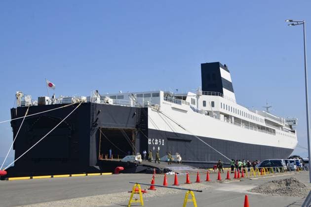 Aftermath of strong earthquake in Kumamoto A hospital ship is anchored at a port in Yatsushiro, Kumamoto Prefecture, on Aug. 13, 2026, to provide medical service to people affected by a powerful earthquake that hit the southwestern Japan prefecture on July 28.  A14AA0005625737P