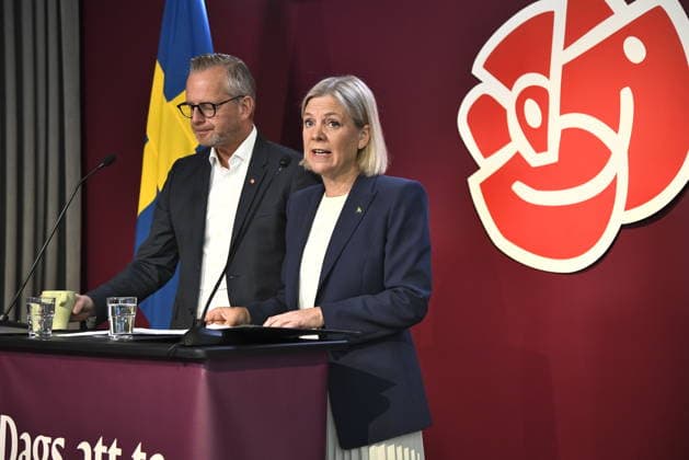STOCKHOLM, SWEDEN, August 14, 2026 — Mikael Damberg (S), the Social Democrats’ spokesperson on economic policy, and Magdalena Andersson (S), party leader, present an election pledge. STOCKHOLM, SWEDEN x12060x  Copyright: xLarsxSchröder TTx PRESSTRÄFF SOCIALDEMOKRATERNA VALLÖFTE 0f_55jNRJds